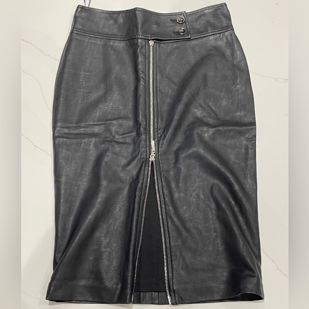 Long Black Leather Skirt, S